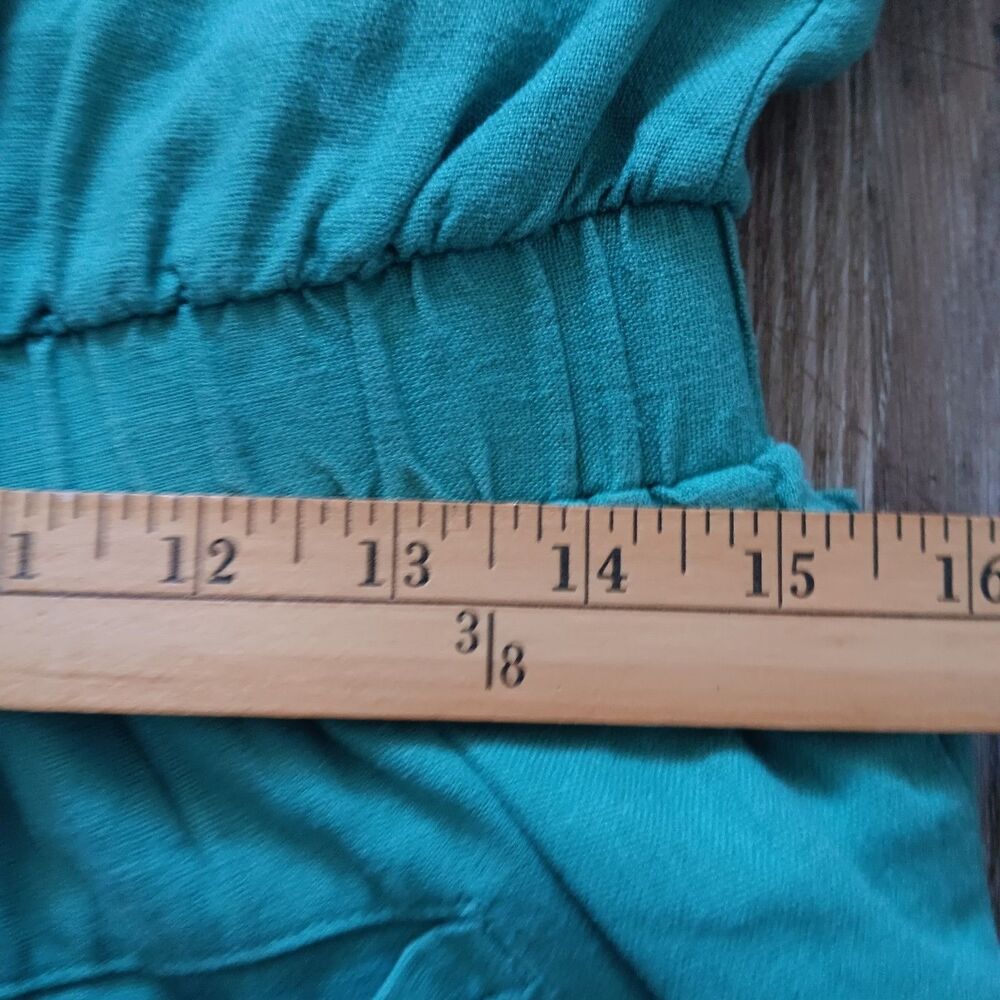 Sage Green Jumpsuit Womens 8 Linen Blend Button Tie Front Pockets Beachy Coastal - Picture 10 of 13
